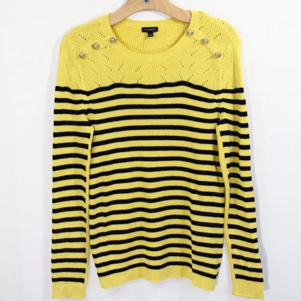 Talbots Pointelle Knit Sweater NEW Women Large Nautical striped Spring